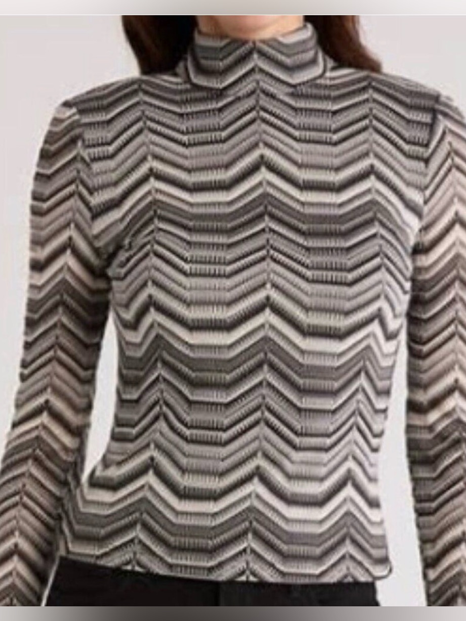 Ramy Brook Dena Chevron Knit Long Sleeve Top S
